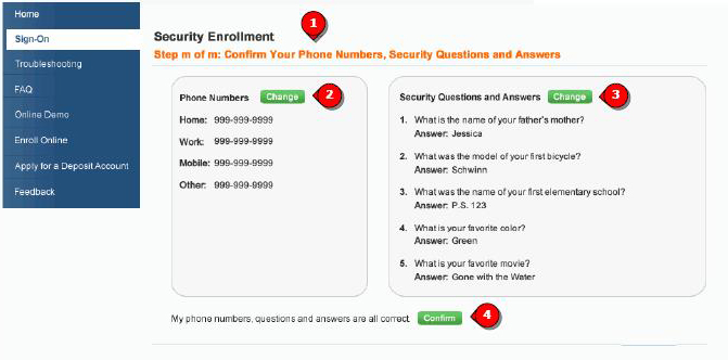 Confirm your phone numbers, security questions, and answers